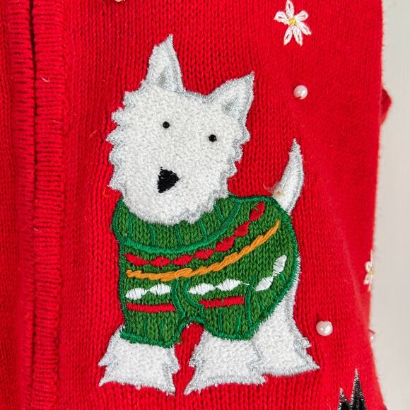 Vintage Scottie Dog Christmas Sweater Vest Red Size Medium Holiday Comfy - Picture 3 of 6